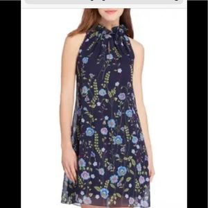 NWT Tahari Navy Floral Chiffon Shift Dress SZ4